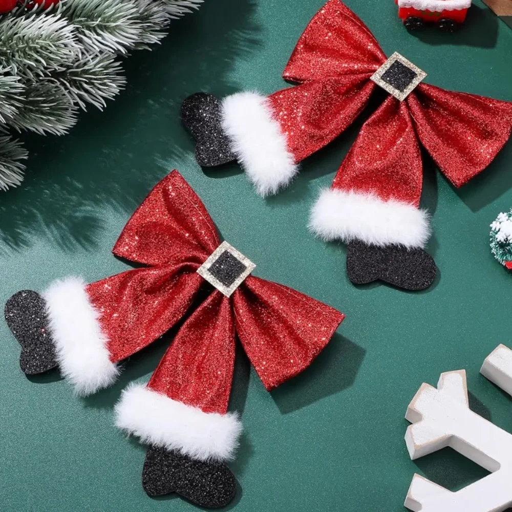 🆕 2pcs Christmas Hair Bow Clips Cute Glitter Hair Clips